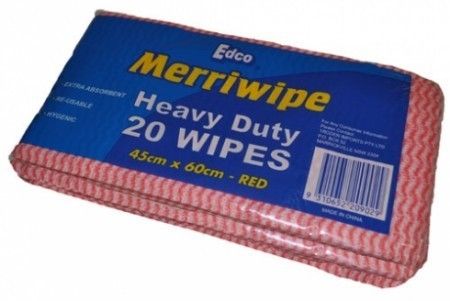 WIPE H/D 45X60CM RED 20/PACK