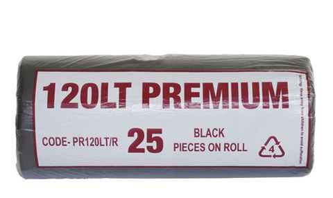 GARBAGE BAG PREM BLACK 120L 25/ROLL 4/CT