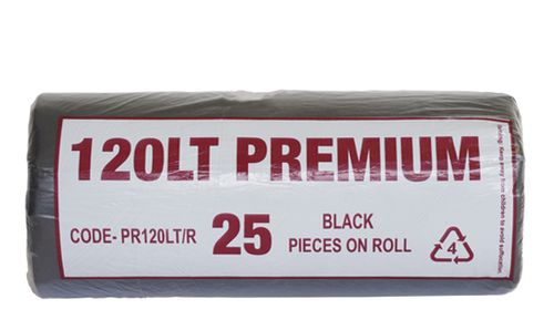 GARBAGE BAG PREM BLACK 120L 25/ROLL 4/CT