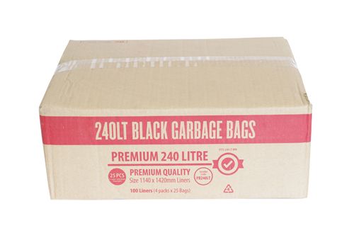 GARBAGE BAG PREM BLACK 240L 25/ROLL 4/CTN