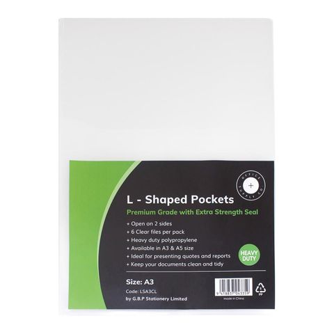 L-SHAPED POCKETS GBP CLEAR A3 PKT/6