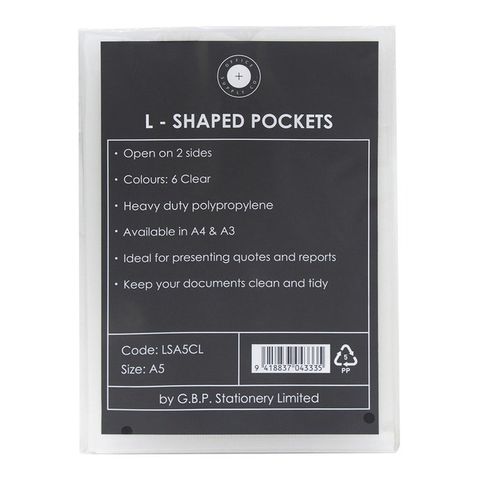 L-SHAPED POCKETS GBP CLEAR A5 PKT/6