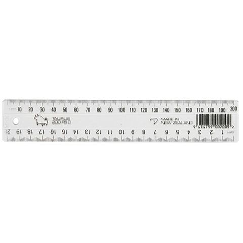 PLASTIC RULER CLEAR 200MM TAURUS