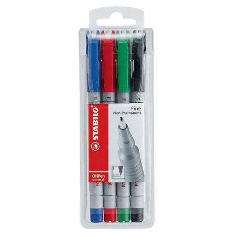 OHP PENS STABILO 852/4 SOLUBLE FINE PK4