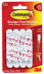 3M COMMAND HOOKS 17006 CLEAR MINI PKT/6