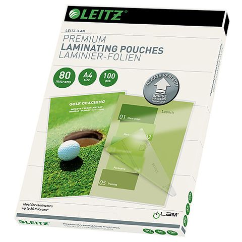 LEITZ LAMINATING POUCHES A4 80MIC PK100