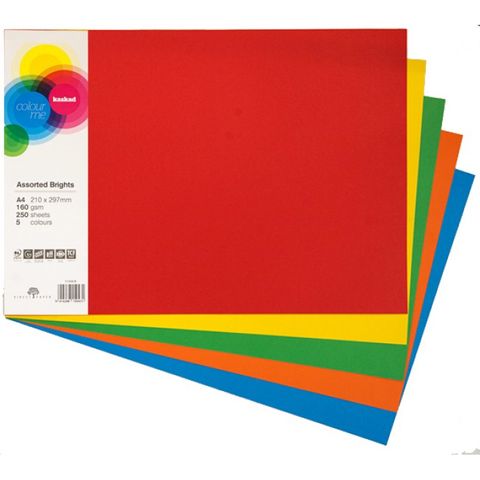 COLOURED CARD ASSORTED BRIGHT A4 160GSM