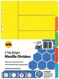 MARBIG DIVIDERS A4 MANILLA BRIGHT 5 TAB