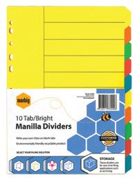 MARBIG DIVIDERS A4 MANILLA BRIGHT 10 TAB