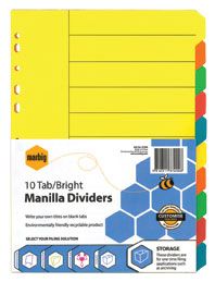 MARBIG DIVIDERS A4 MANILLA BRIGHT 10 TAB