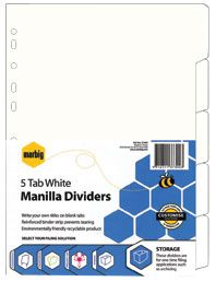 MARBIG DIVIDERS WHITE 5 TAB CARD