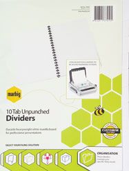 MARBIG DIVIDERS WHITE UNPUNCHED 10 TAB