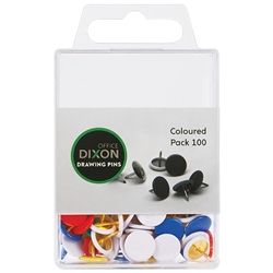 DIXON DRAWING PINS COLOURED PACK 100