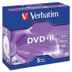 VERBATIM DVD+R 4.7GB 16X JEWEL CASE PKT5