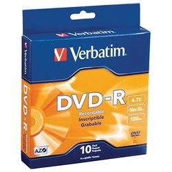 VERBATIM DVD-R 4.7GB 16X SPINDLE PKT 10