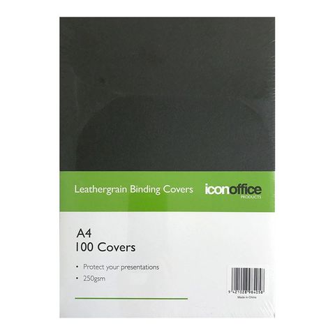 ICON BINDING COVERS A4 L/GRAIN BLACK
