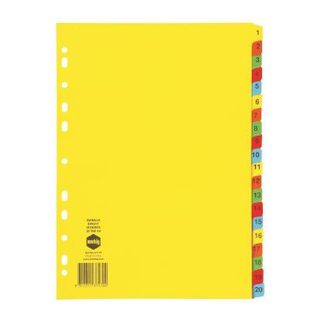 MARBIG DIVIDERS A4 1-20 BRIGHT CARD