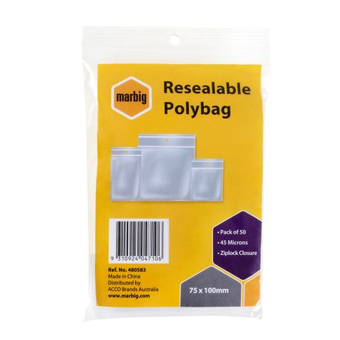 ZIP LOCK BAG 75 X 100MM PKT/50 MARBIG.