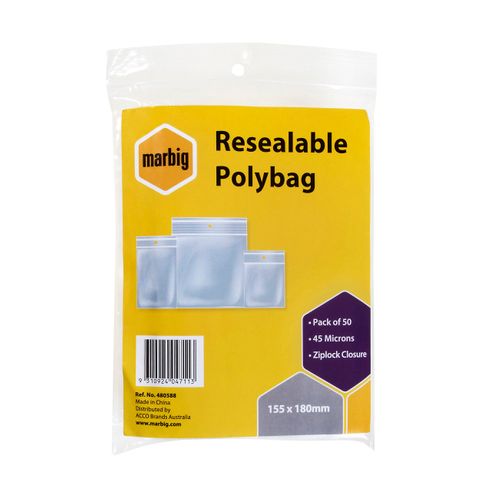 ZIP LOCK BAG 155 X 180MM PKT/50 MARBIG