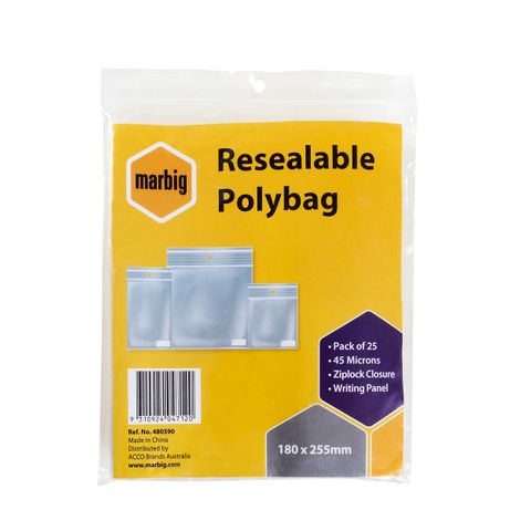 ZIP LOCK BAG 180 X 255MM PKT/25 MARBIG