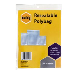 ZIP LOCK BAG 200 X 255MM PKT/25 MARBIG