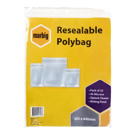 ZIP LOCK BAG 305 X 440MM PKT/25 MARBIG