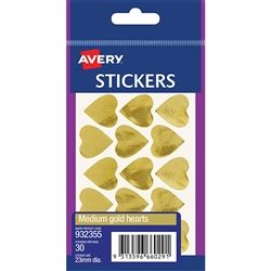 AVERY LABEL HEARTS GOLD MED PKT/30