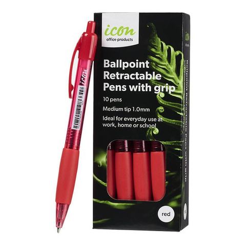 ICON BALL POINT PENS GRIP RED BOX/10