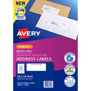 AVERY INKJET LABELS J8157 33UP PKT/50