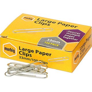 MARBIG PAPER CLIPS 33MM LARGE BX/100