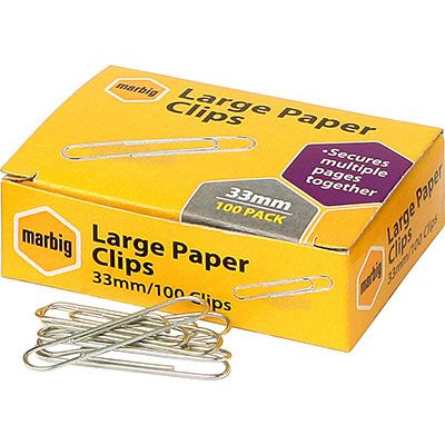 MARBIG PAPER CLIPS 33MM LARGE BX/100
