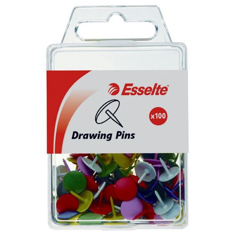ESSELTE DRAWING PINS ASSORTED PKT/100