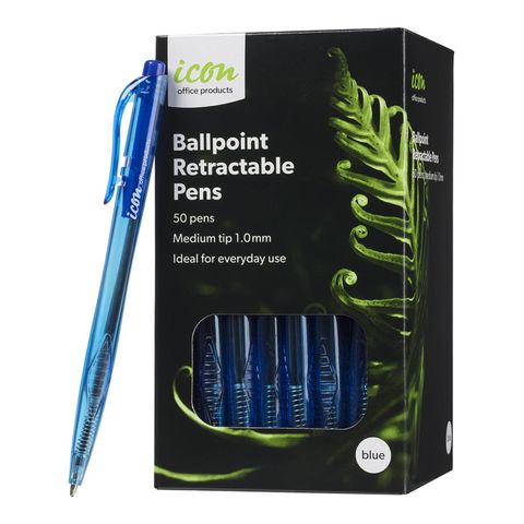 ICON BALLPOINT RET. PEN BLUE PK/50