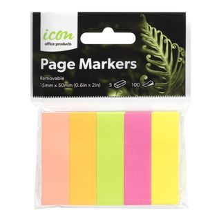 Icon Page Markers 15mmX50mm Neon 5 pack