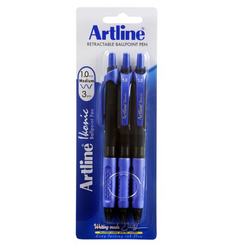 ARTLINE IKONIC BALLPOINT MEDIUM BLUE 3PK