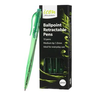 ICON BALLPOINT RET. PEN GREEN MED. PK/10