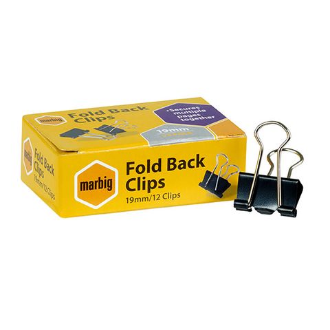 FOLDBACK CLIPS MARBIG 19MM BOX/12