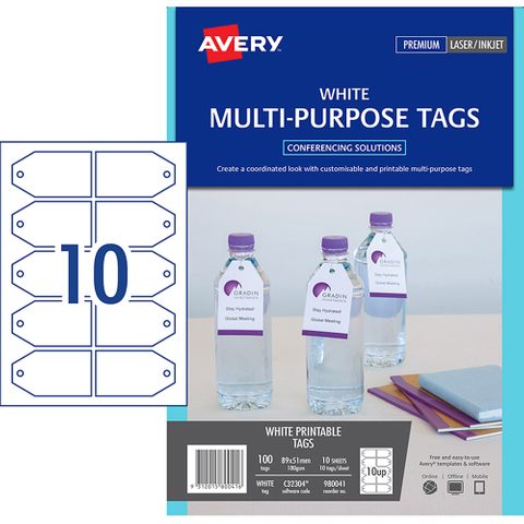 AVERY WHITE DOUBLE SIDED W/STRING 10UP