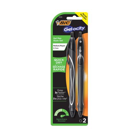 BIC PENS GELOCITY QD  0.7MM BLACK PKT/2