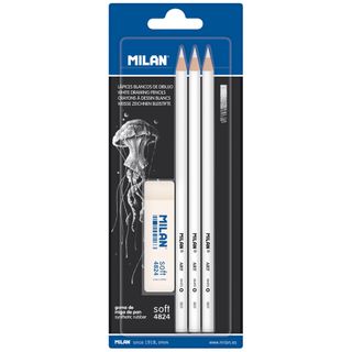 Milan White Drawing Pencils Pk 3+Eraser