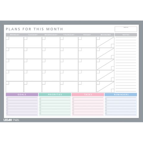 Ledah Pastels Monthly Desk Planner A3 20