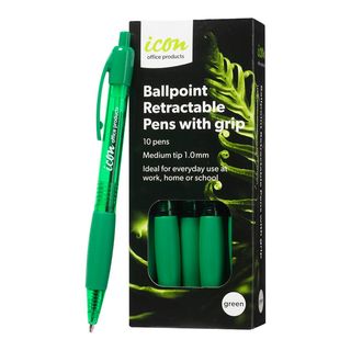 ICON BALL POINT PENS GRIP GREEN BOX/10