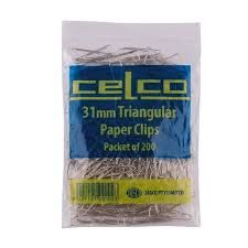 CELCO PAPER CLIPS TRIANGLE SILVER 31MM
