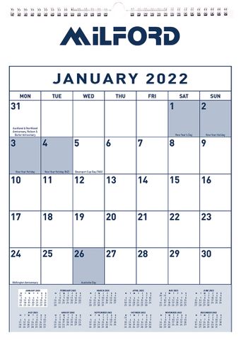 CALENDAR MILFORD ONE MONTH TO VIEW E/Y