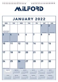 CALENDAR MILFORD ONE MONTH TO VIEW E/Y