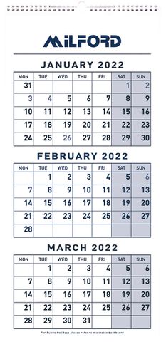 CALENDAR MILFORD THREE MONTH TO VIEW E/Y