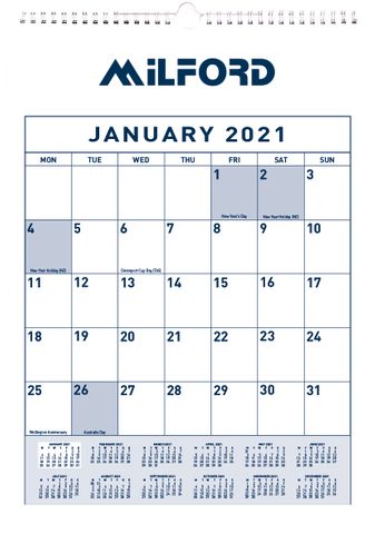 CALENDAR MILFORD ONE MONTH TO VIEW O/Y