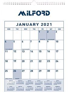 CALENDAR MILFORD ONE MONTH TO VIEW O/Y
