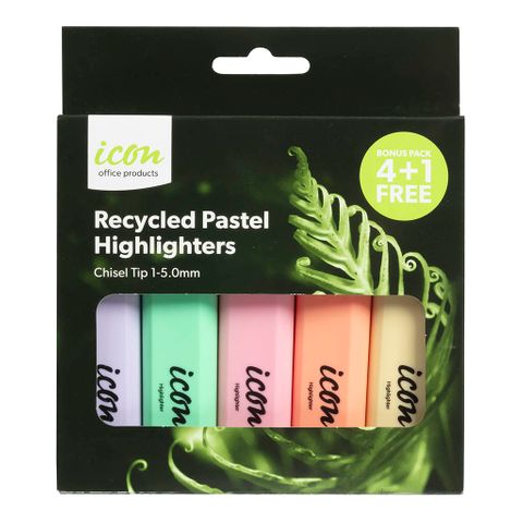 Icon Recycled Highlighter PK5 PASTEL