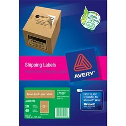 AVERY LASER LABEL L7168 BROWN 2UP PKT/20